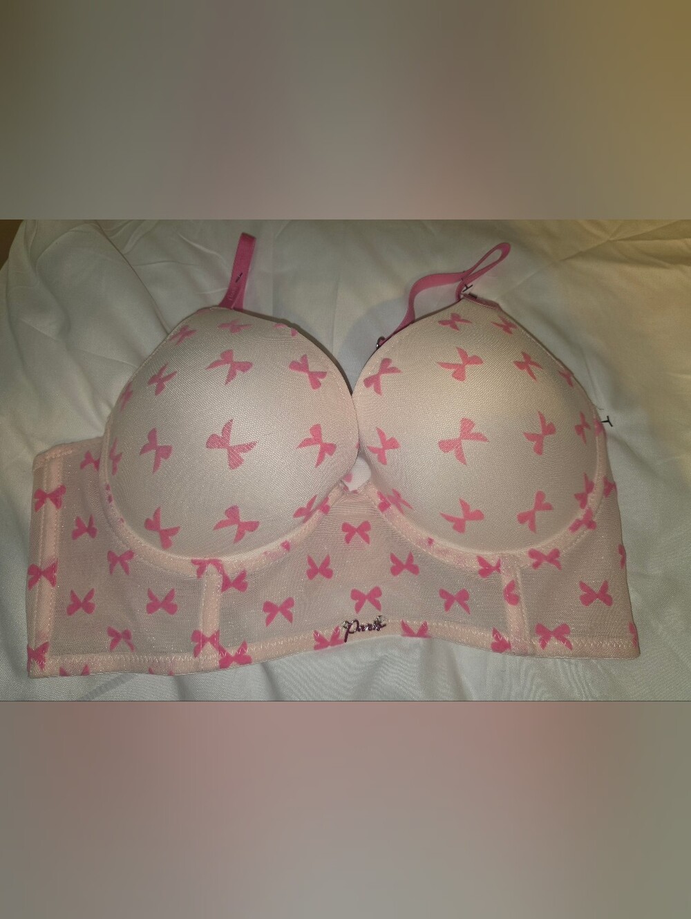 Paris Hilton Pink Bow-Print Longline Bra 36c ,new